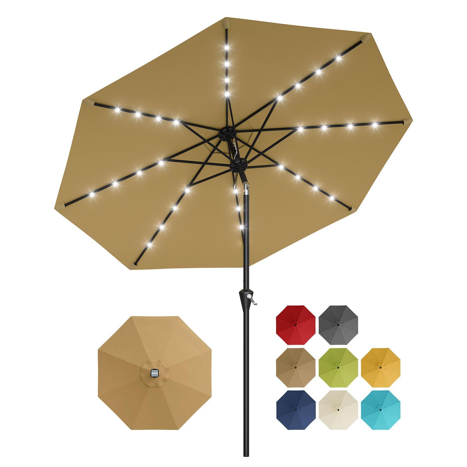 Smart Garden Umbrella - 10FT zonne-aangedreven parasol met 32 LED-lampjes,